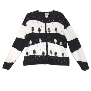 Vintage Company Collection Women's L Black & White Cardigan Sweater Night Trees